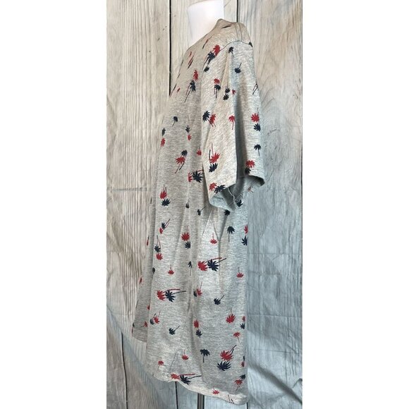 Mens XL 46-48 Short Sleeve Gray Shirt Red Blue Palm Trees Patriotic 4th of July - Picture 3 of 7